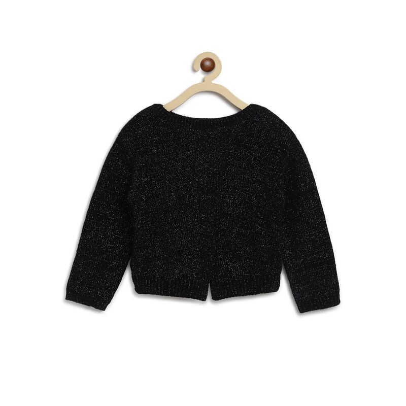 Girls Black Tricot Pullover with Print image number 0